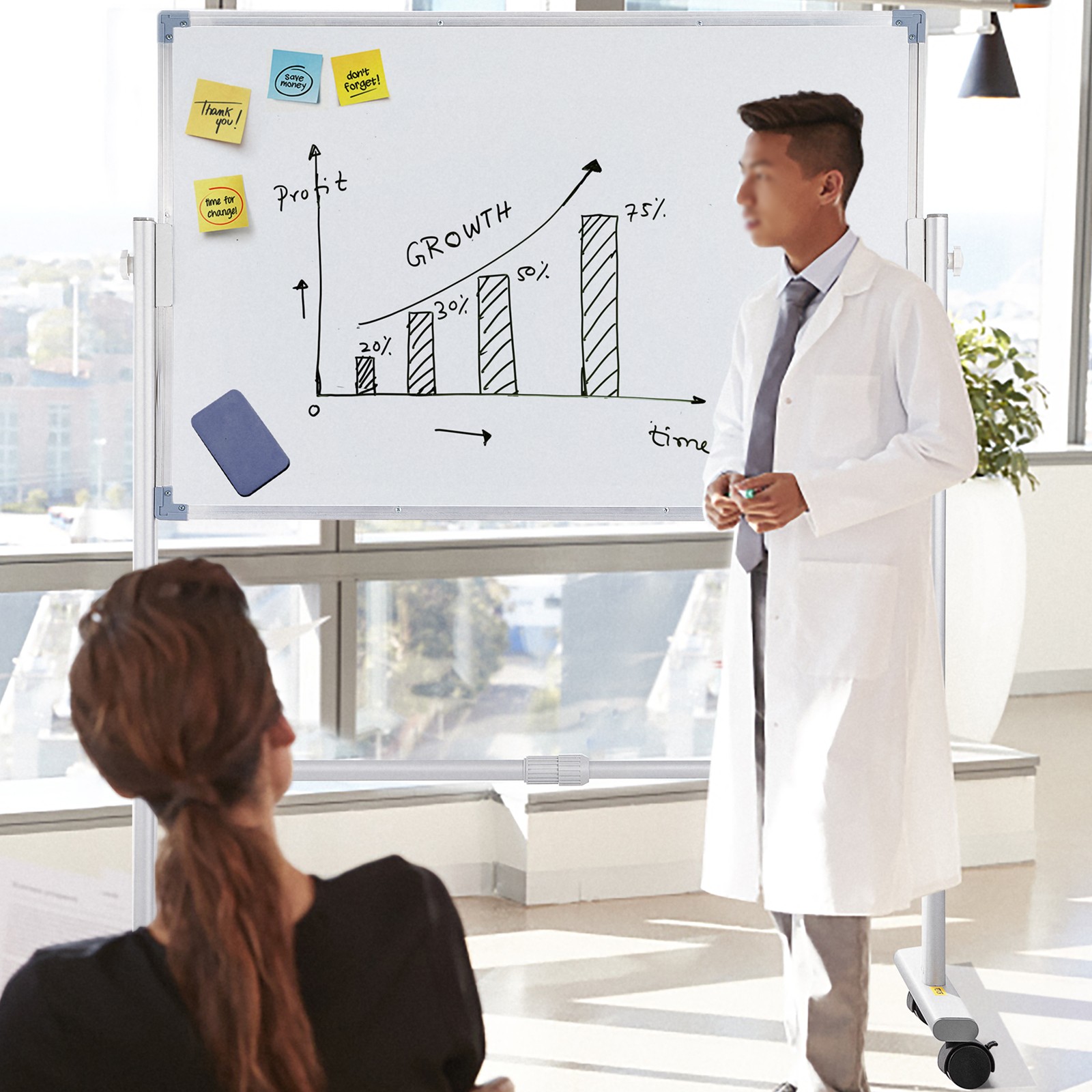 VEVOR Double Sided Magnetic Whiteboard 36″ x 24″ Mobile Dry Erase Board w/Stand