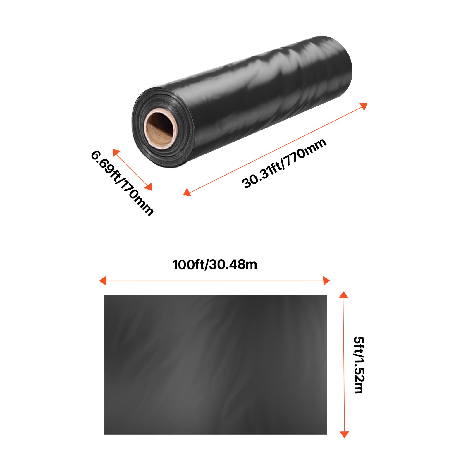 10Mil Plastic Sheeting Roll 5 x 100 FT Heavy Duty Polyethylene Black