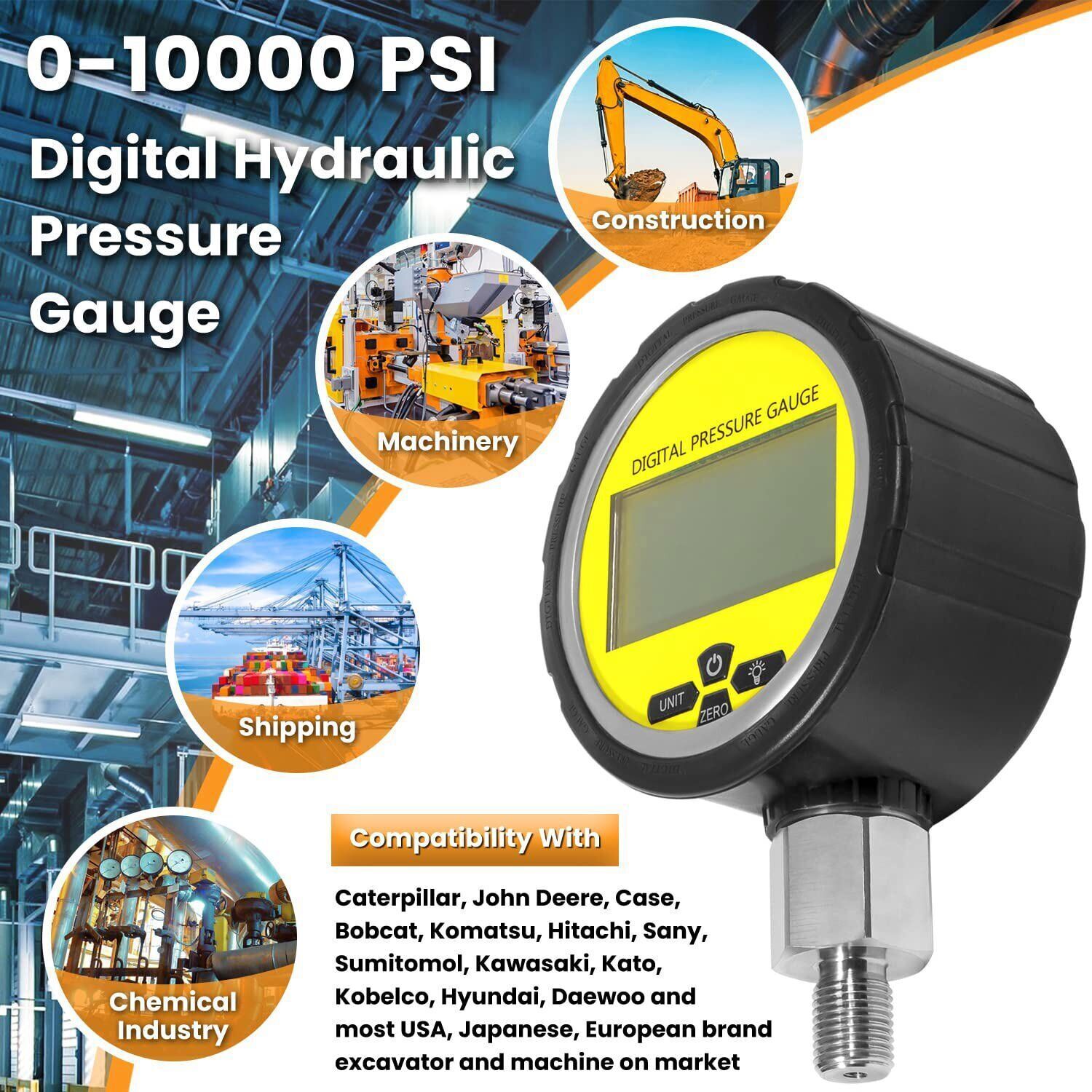 700BAR 10000PSI Digital Hydraulic Pressure Gauge with 1/4-Inch NPT Connector