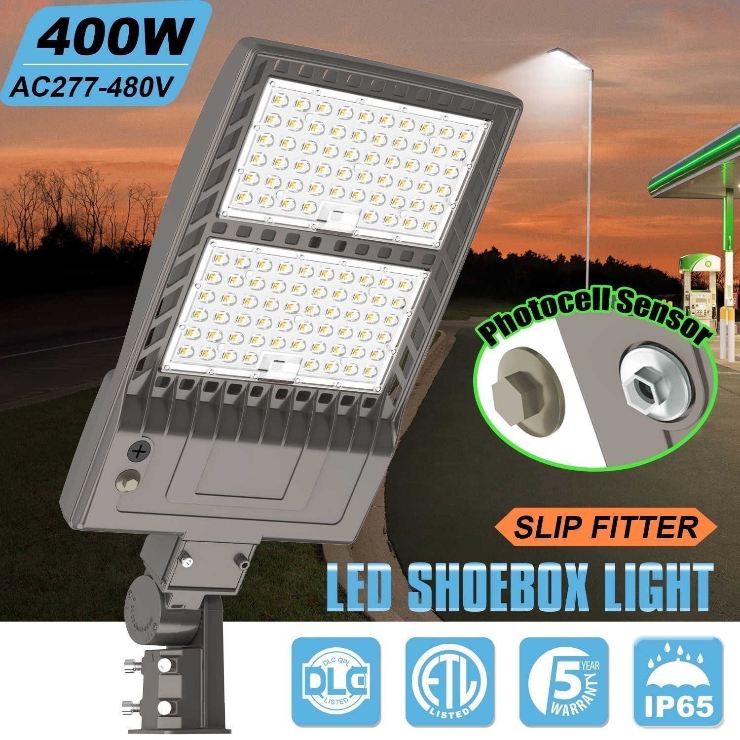 480V 400W LED Shoebox Light Dusk to Dawn Commercial Street Parking Lot Fixtures