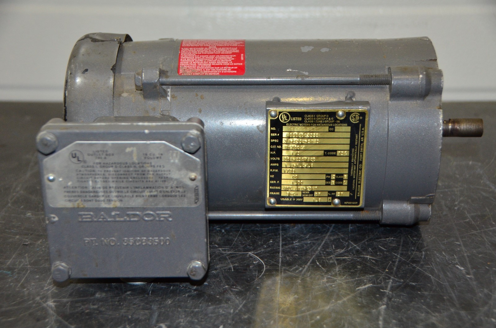 Baldor VM7002A Explosion Proof Motor 1/3 HP 1725 RPM 56C 208-230/460V 3PH 60HZ