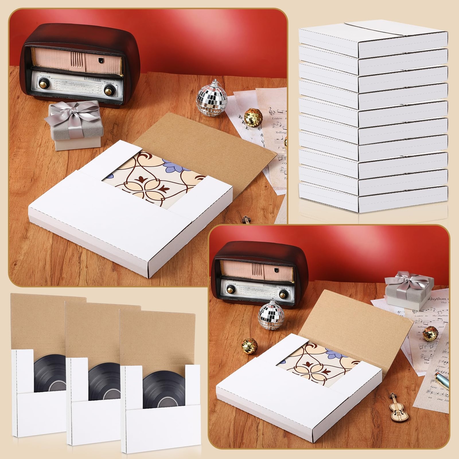 Fuutreo 100 Pack 7 Inch Vinyl Record Mailers Boxes 45 RPM Easy Fold LP Cardboard