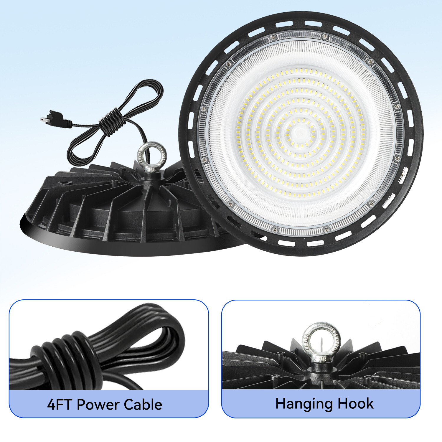 High Bay Led Light with US Plug, Commercial Lighting for Factory Warehouse 8Pack