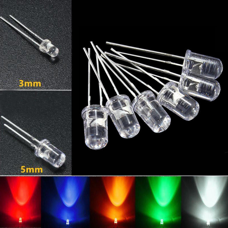 5colors 100pcs 3/5mm Led Diodes Water Clear Red Green Blue Yellow White