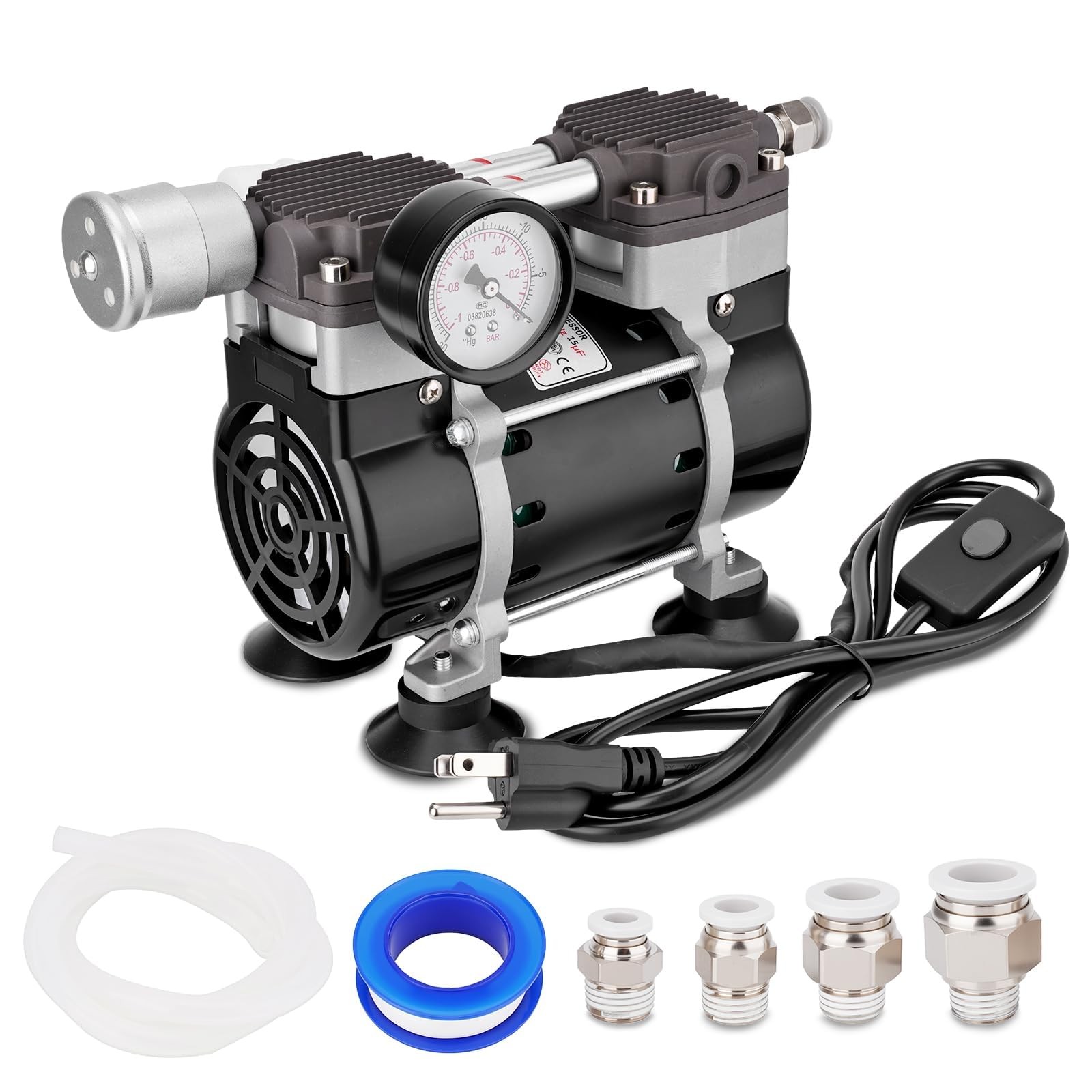 Lab Vacuum Pump Oilless Vacuum Pump 180W 50L/Min w/ Pressure Gauge,Silencer