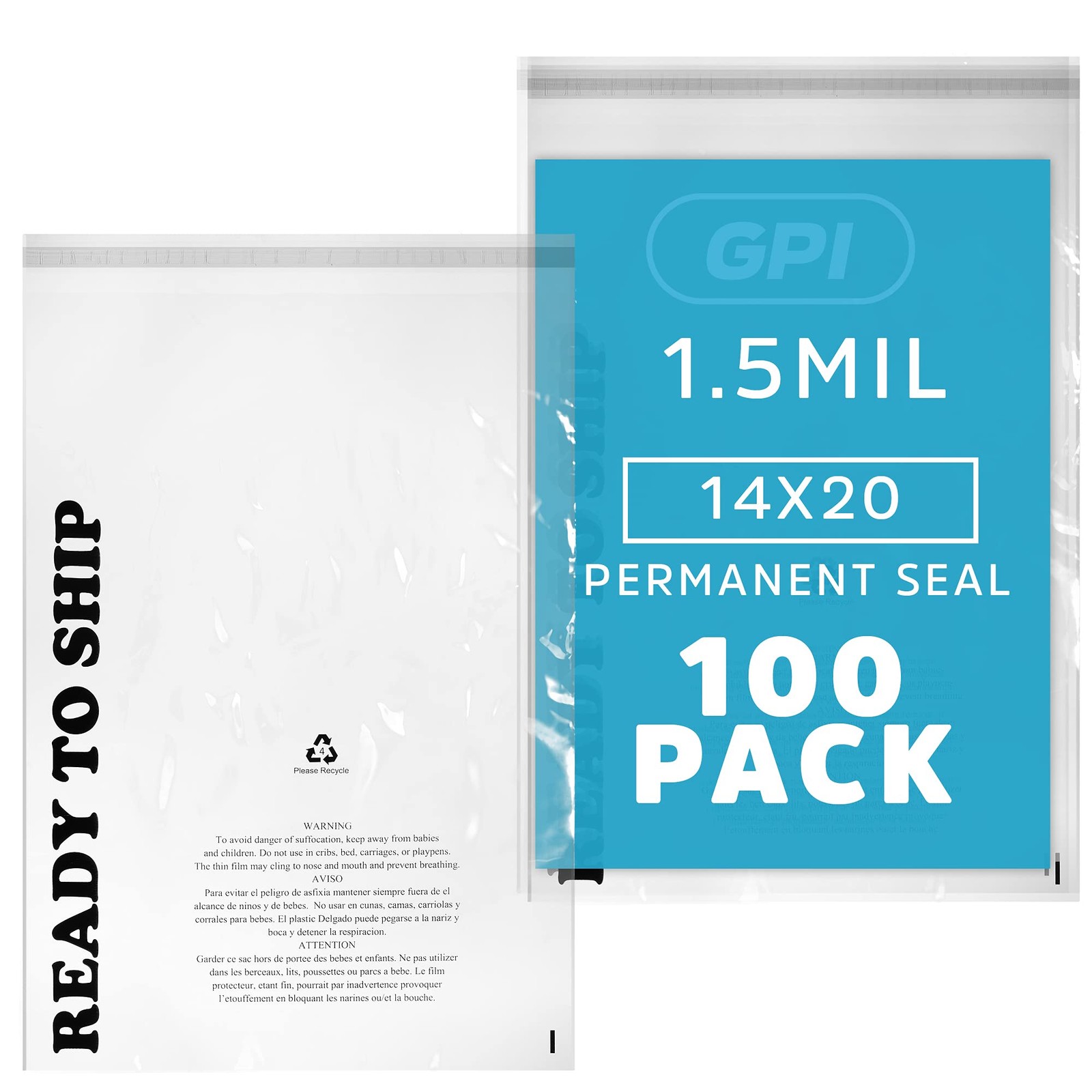 – 100 Count 14″ X 20″ Clear Seal Poly Bags – 1.5 Mil Extra Large Peel & Seal …