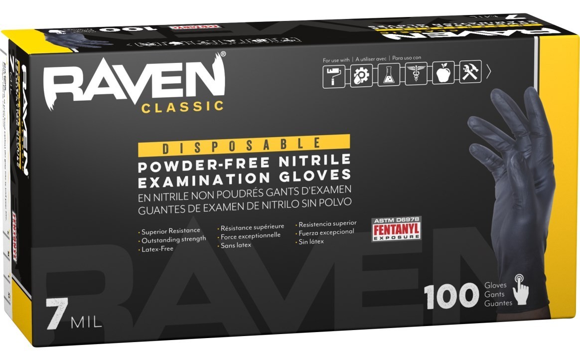 SAS Raven Black Nitrile Gloves Powder Free 7mil (10/Boxes of 100) (Medium)