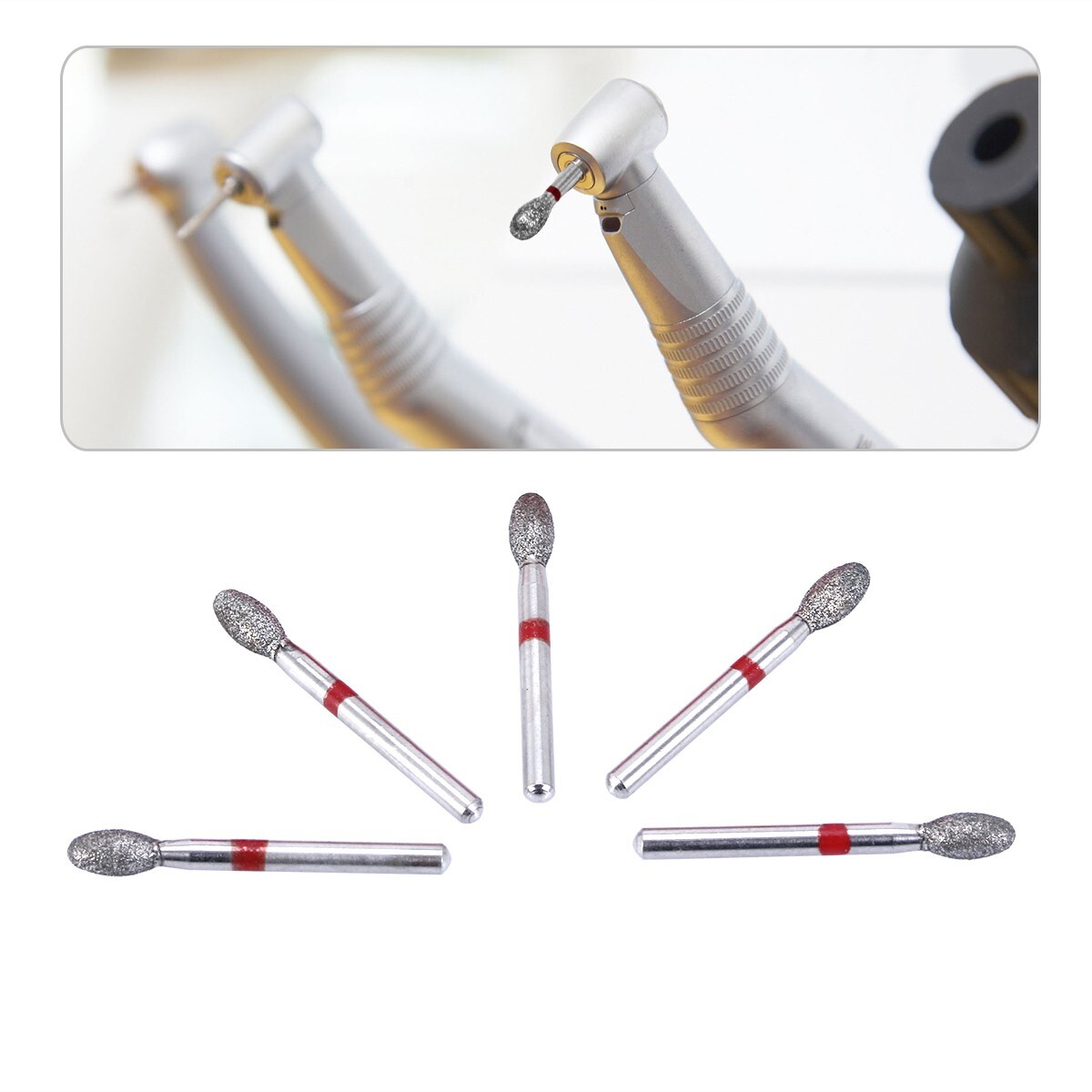10Pcs Dental Diamond Burs FOOTBALL 379-023F FINE RED DEFEND Friction Grip
