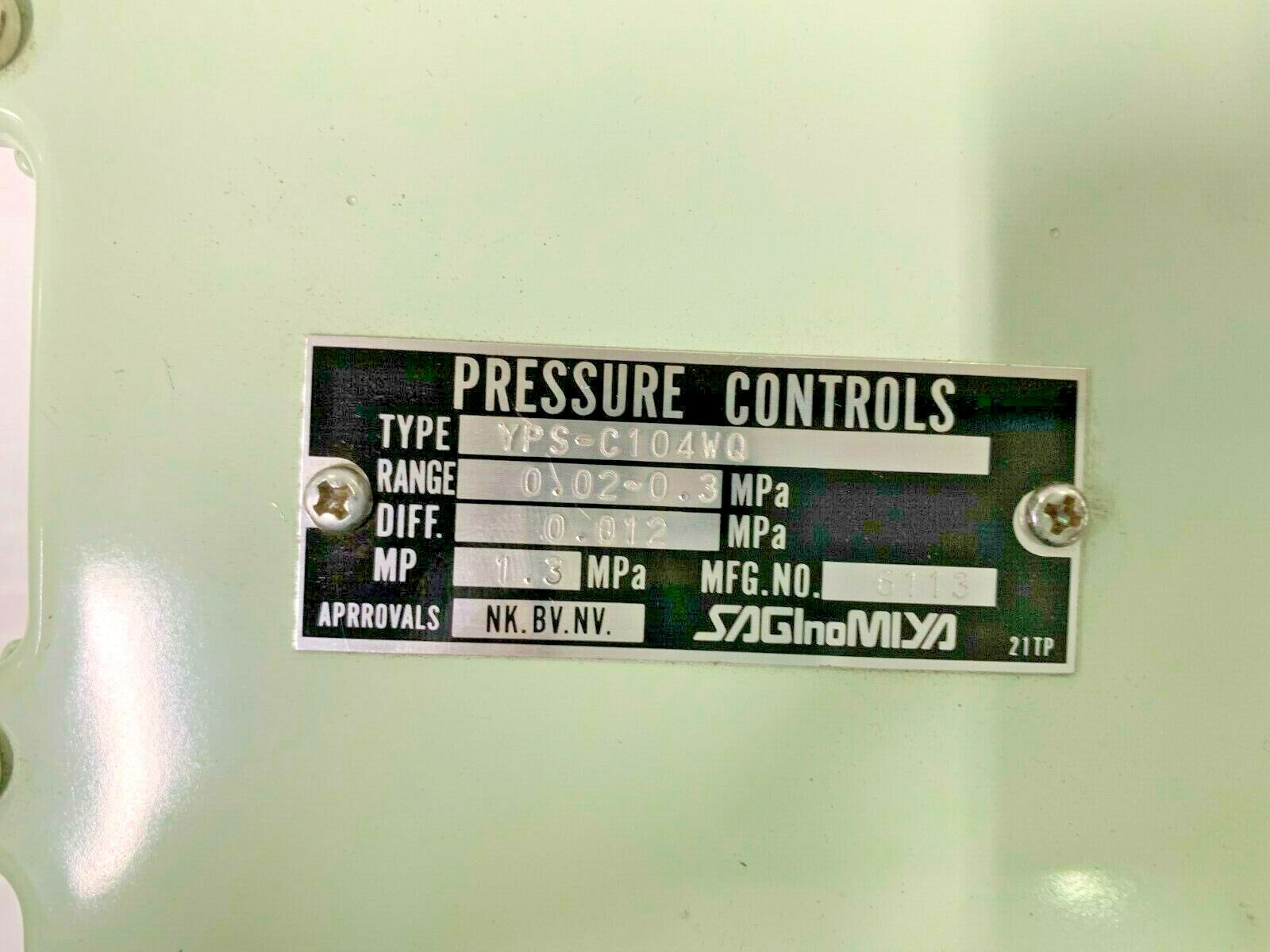 SAGINOMIYA Differential Pressure Switch YPS-C104WQ 0.02~0.3 Mpa Diff 0.012 Mpa
