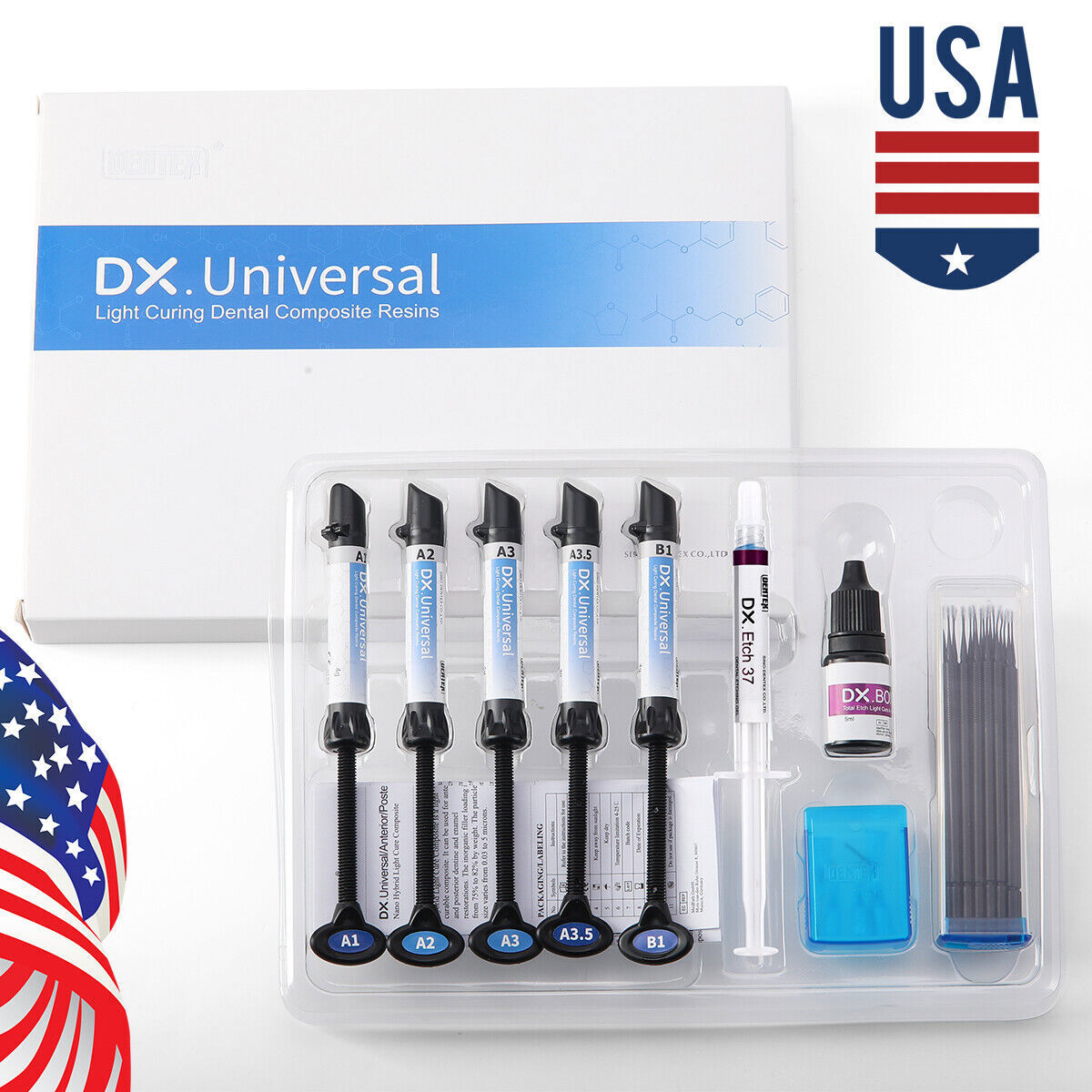 Dental LED Curing Light 2000mw/c㎡ /Universal Light Cure Composite Kit Etch Gel