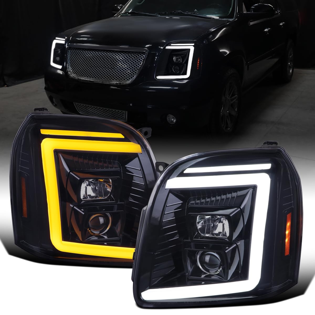 LED Switchback Sequential Proj. Headlights 07-14 GMC Yukon XL 1500/2500