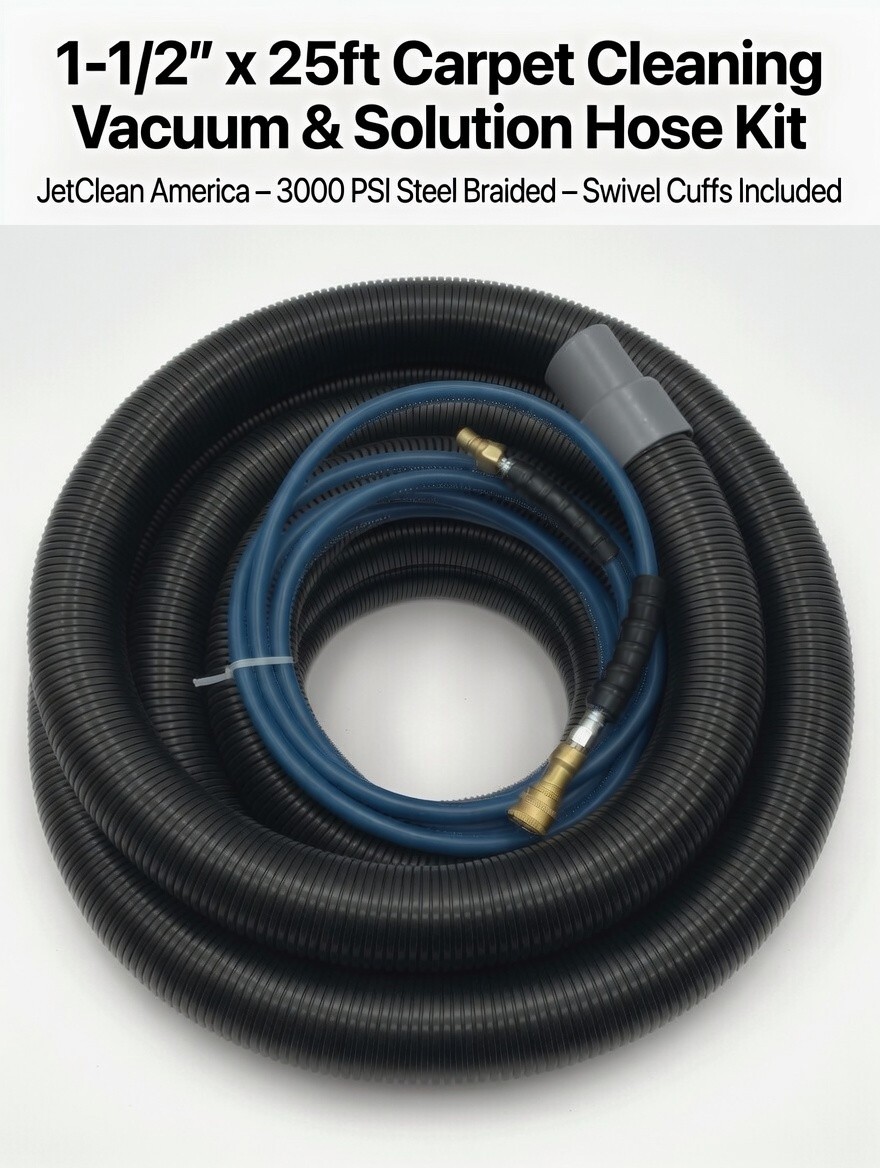 1.5″x25ft JetCleanAmerica Professional Carpet Cleaning Hose Kit with swivelCuffs