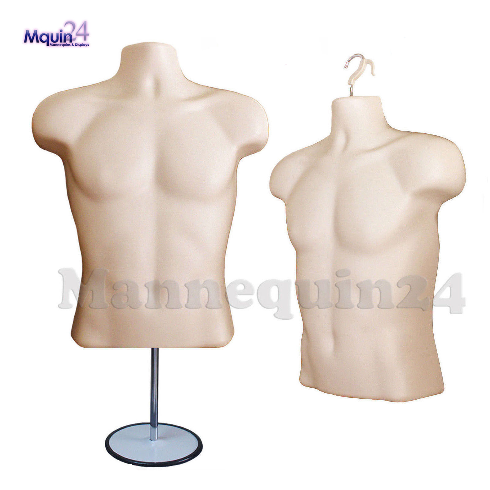 One Male Mannequin Torso FLESH HOLLOW BACK DRESS FORM w/ Stand & Hanger