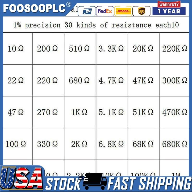 600pcs 30 Values 1/4W Metal Film Resistors Resistance Assortment Kit Set 1% USA
