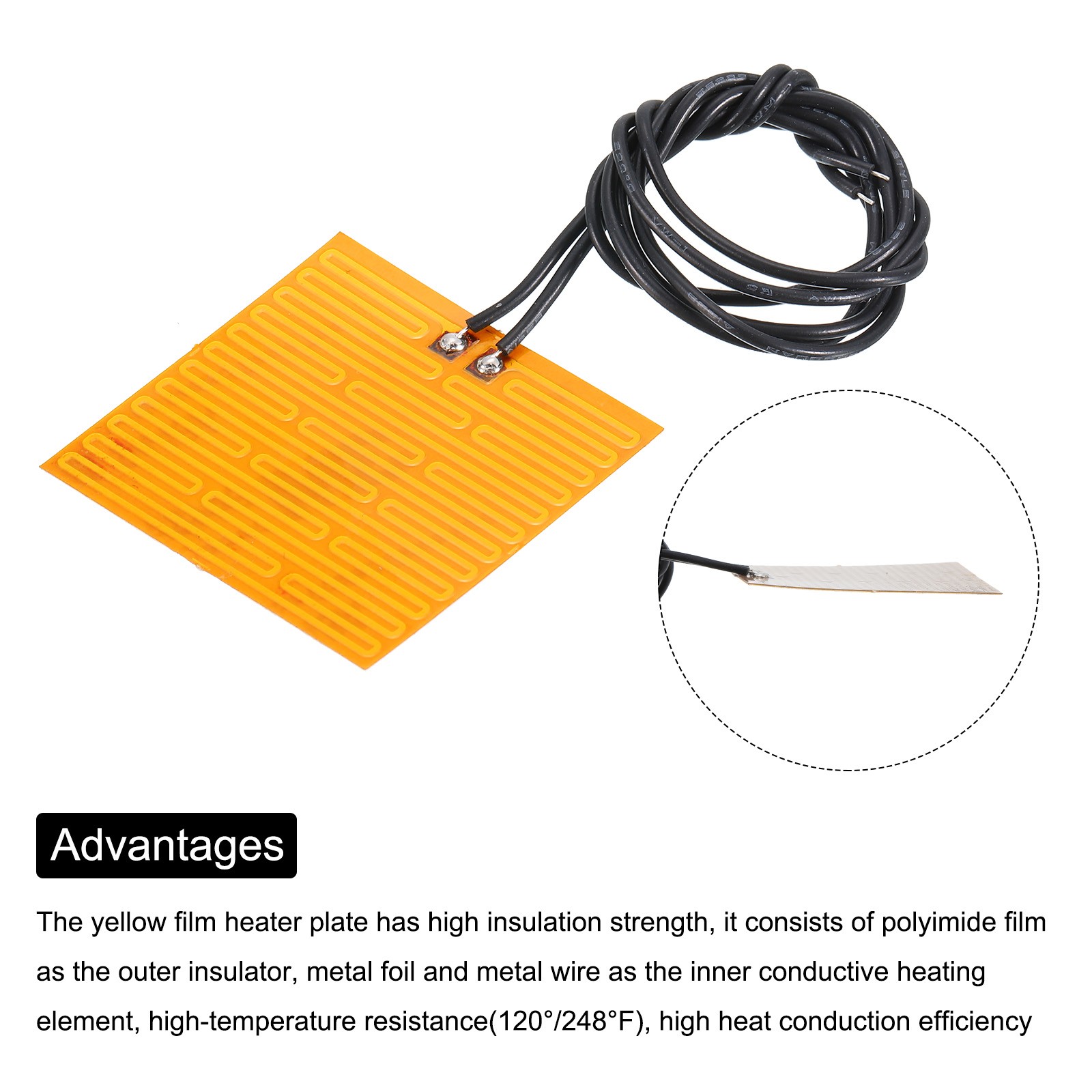 4 x Heater Film Heating Plate 4.9W 3.7V Polyimide Adhesive Heat Pad 36mmx24mm