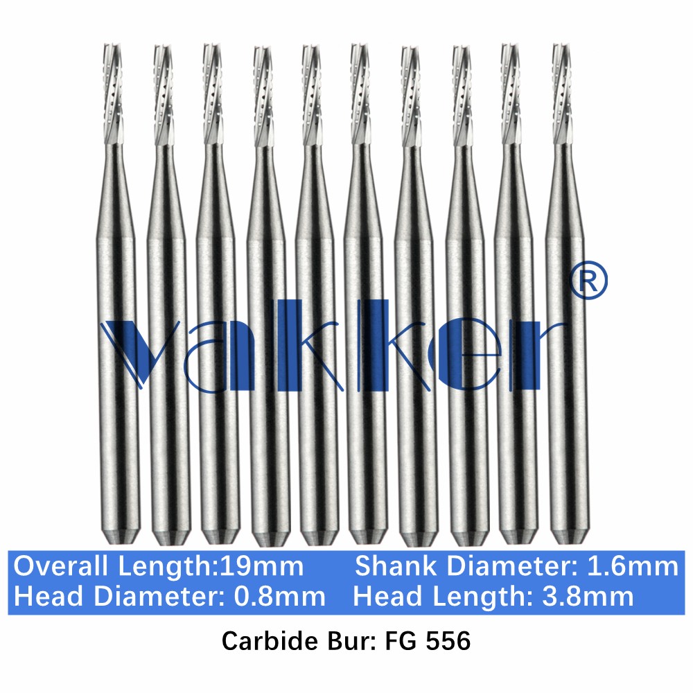 10-100pc Vakker Dental Carbide Burs FG556 19mm Straight Fissure Bur High Speed