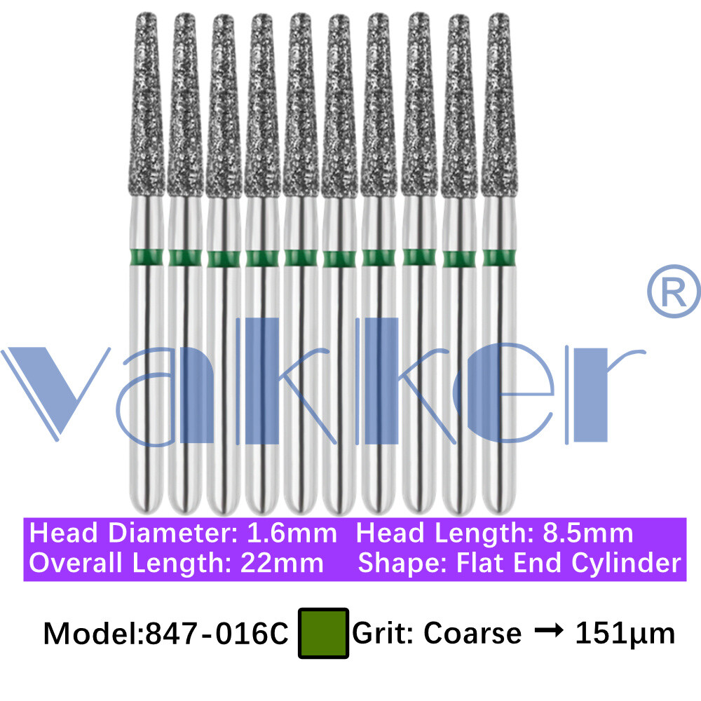 10/pk Vakker Dental Flat End Taper FG Diamond Burs 847-016C Coarse High Speed