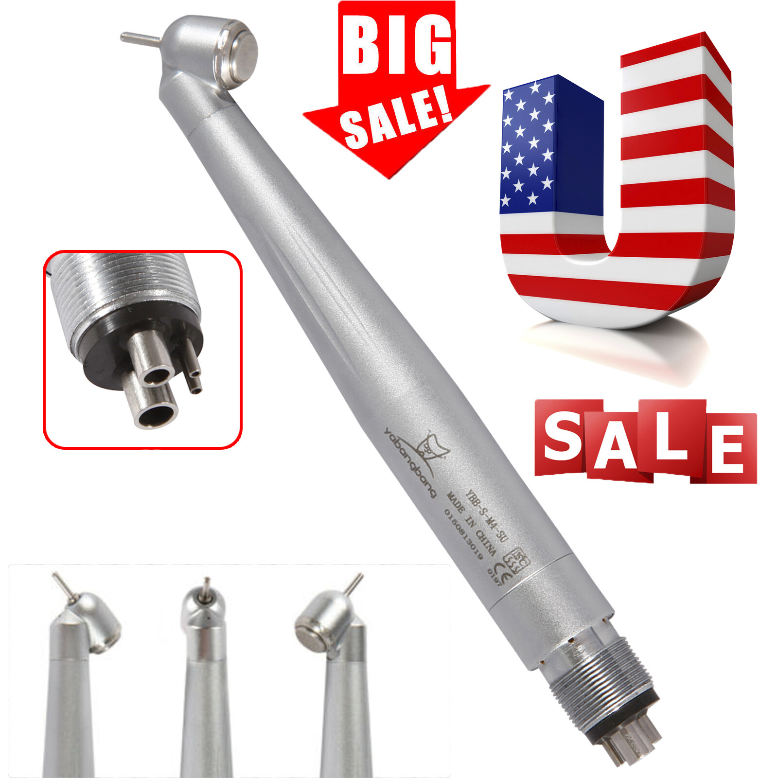 Dental 45 Degree Angle High Speed Handpiece Push Button Spray 4Hole 45° Turbine