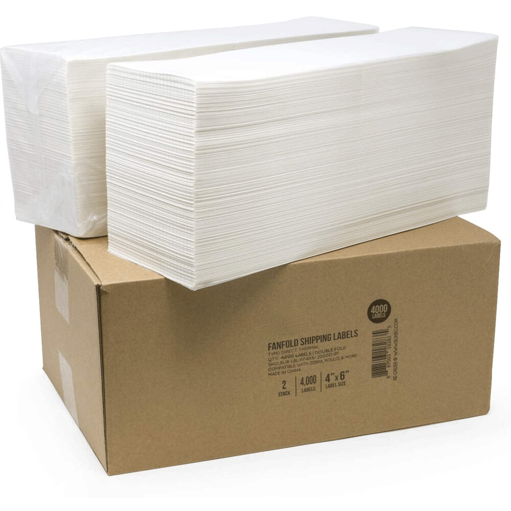 4000 – 4×6 Fanfold Direct Thermal Shipping Labels for Zebra & Rollo Printers US