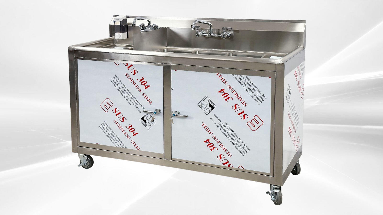 NEW 60″ Commercial Portable 4 Compartment Sink Enclosed Stainless Steel NSF