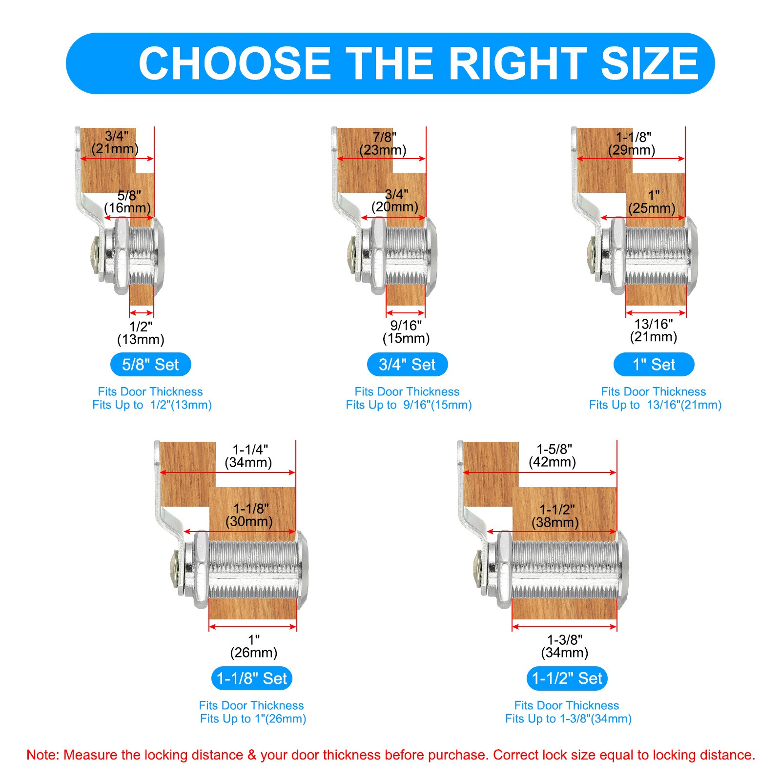 8 Pack Keyed Alike Cabinet Locks with Key 3/4 Inch for RV Drawer, Silver