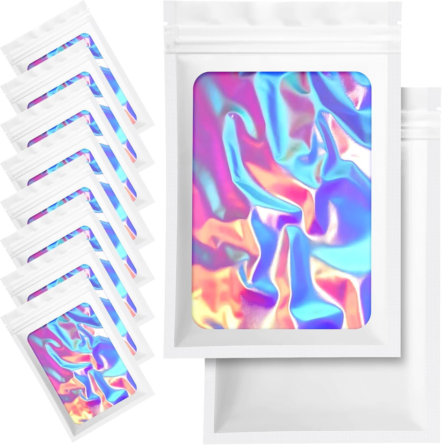 100 Pack Holographic Packaging Resealable Bags for Small Business -4 x 6 Inch Po