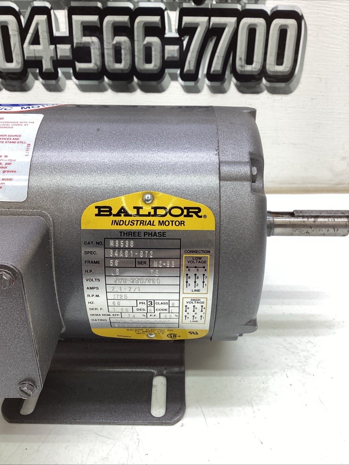 Baldor Industrial Motor M3538 0.5HP 208-230/460V FR. 56 1725RPM NEW