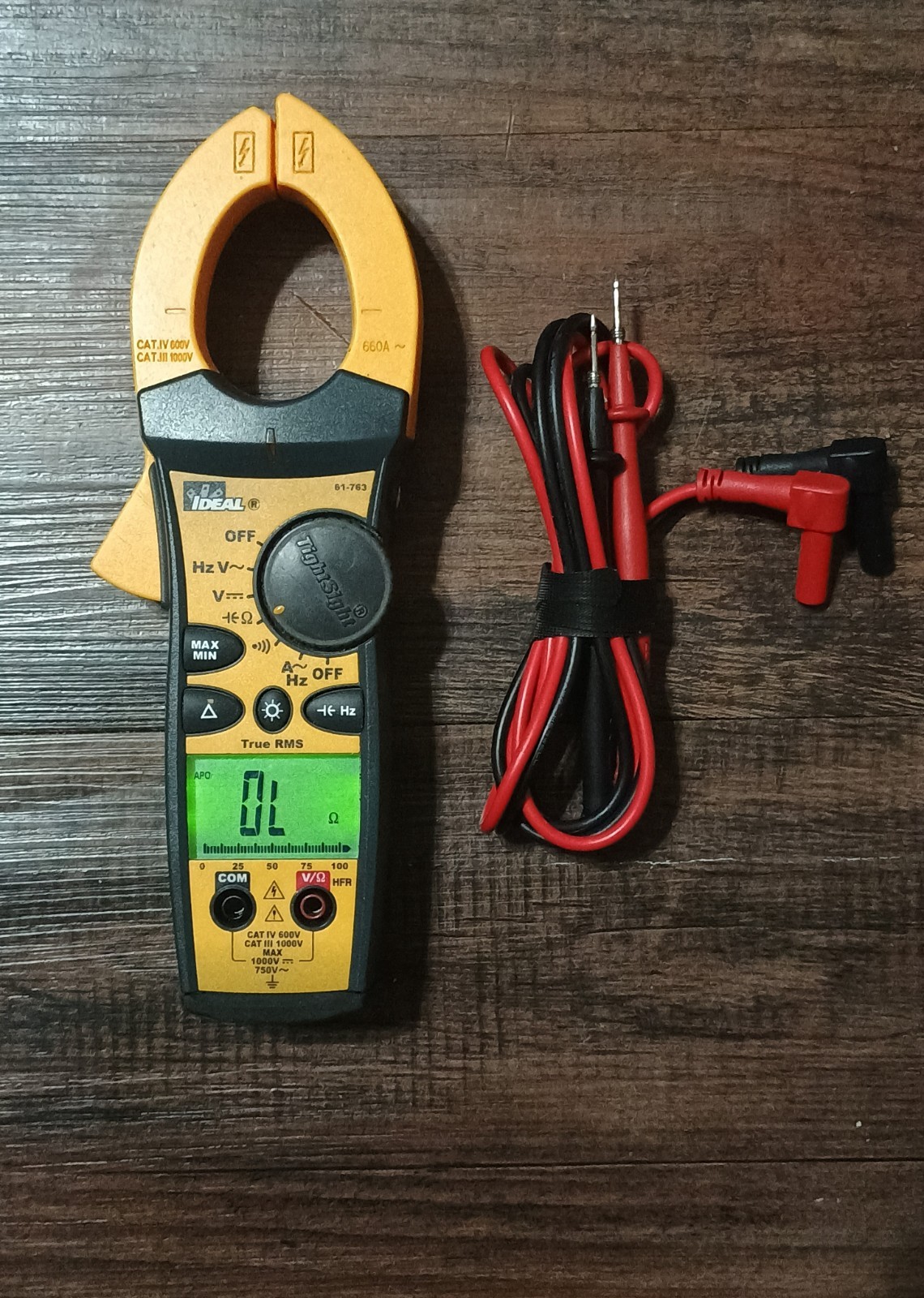 IDEAL 61-763 True RMS Clamp Meter CAT IV 1000V 600A 4000 Count Backlit