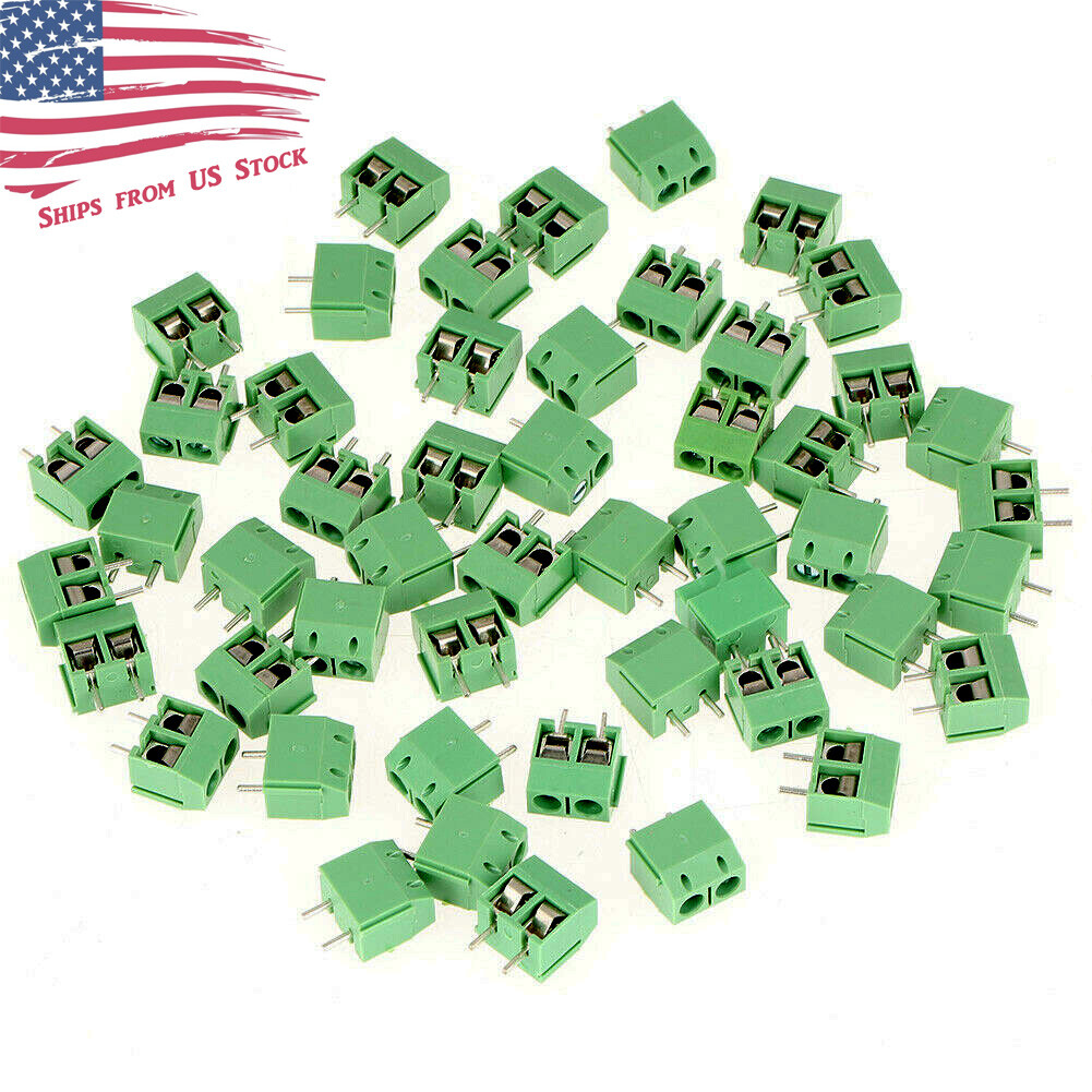 10 Pcs 2-Pin Screw Terminal Block Connector 5.08mm PCB Mount Green KF301-2P 10X