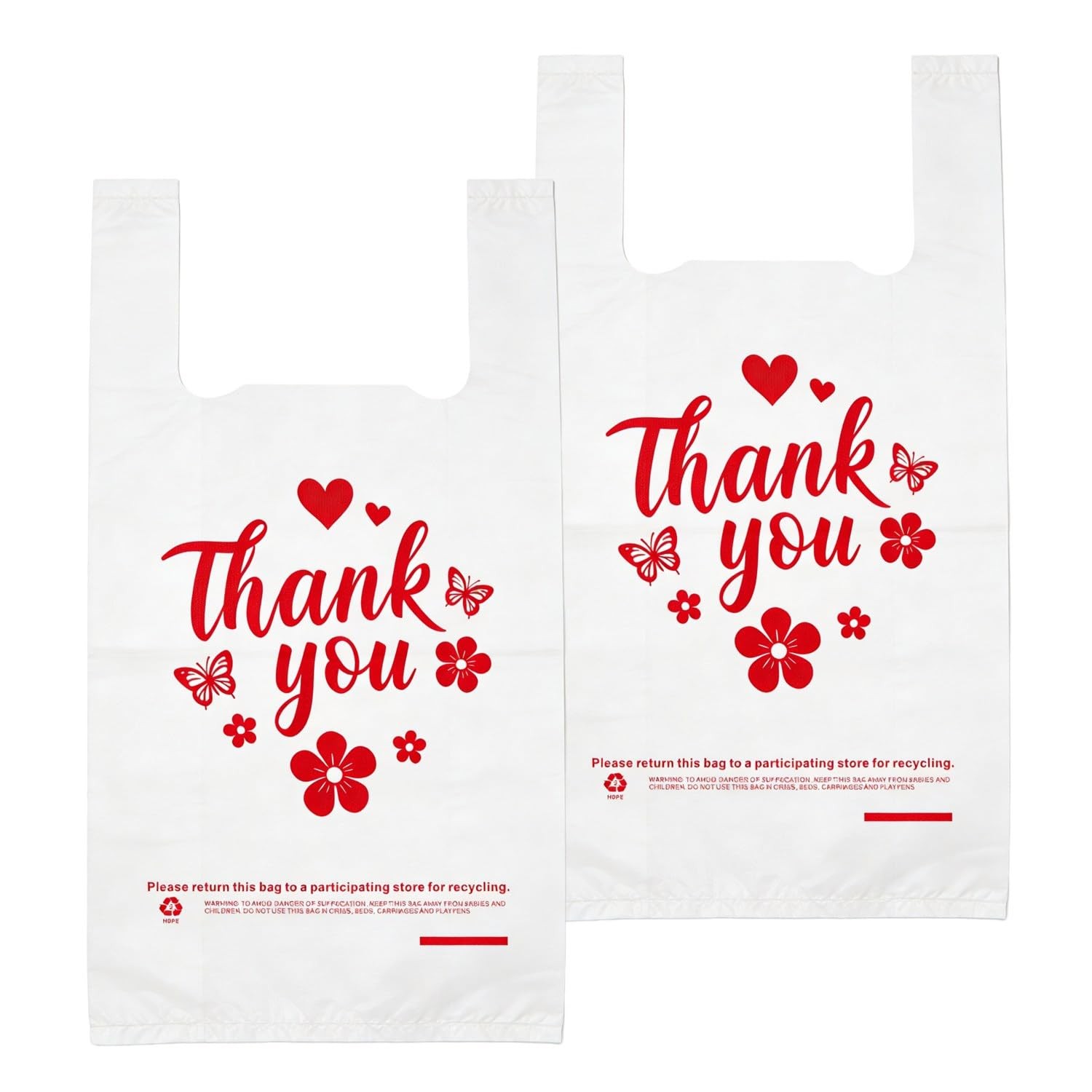 Cupplation White Thank You Plastic T-Shirt Bags with 11 X 6 X 21 Inch,