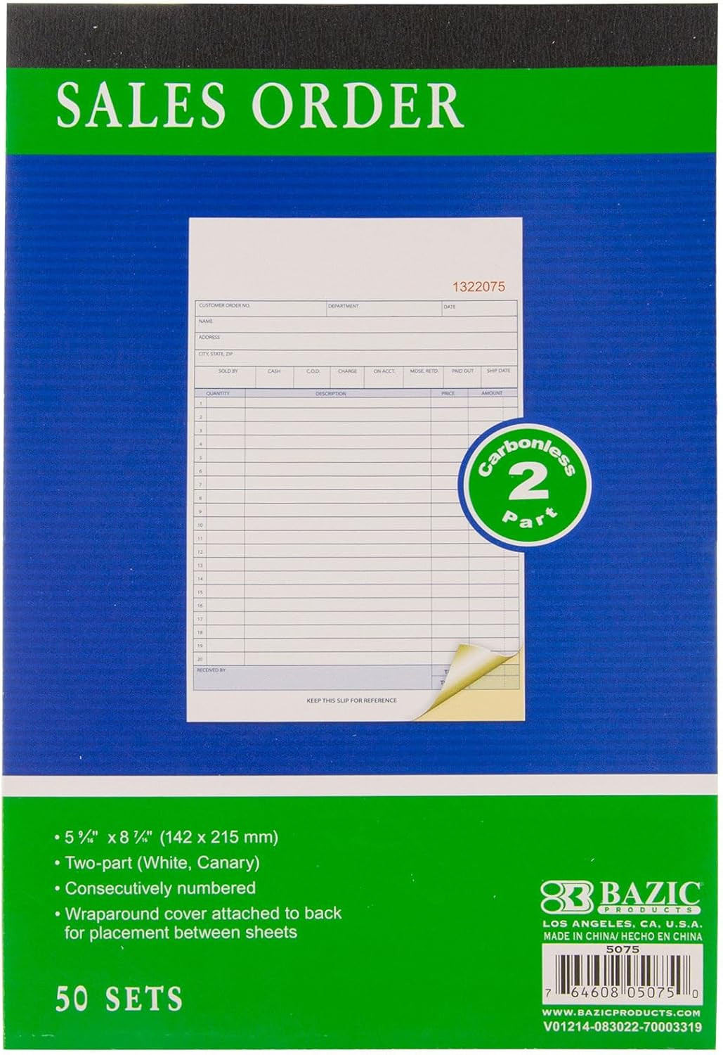 50 Sets 5 9/16In X 8 7/16In 2-Part Carbonless Sales Order Book, for Business Off