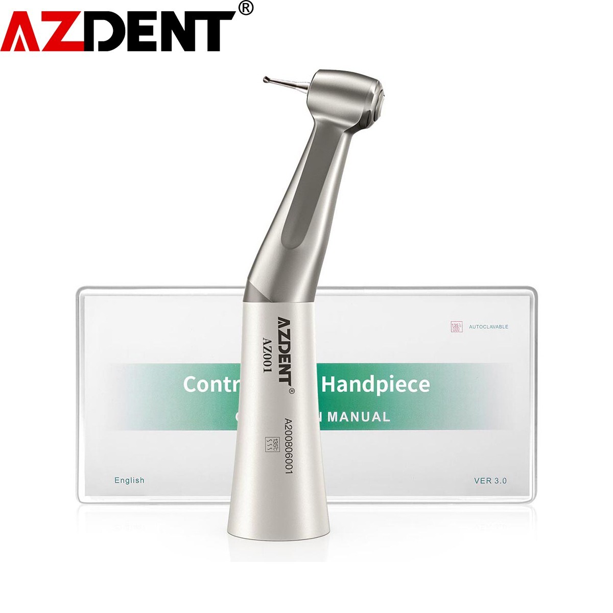 AZDENT Dental 1:1 Slow Low Speed Handpiece Contra Angle Push Button Handpiece