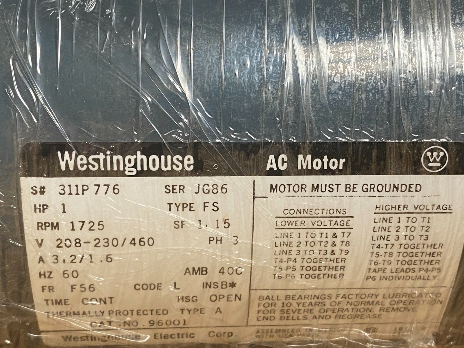 👀 NEW WESTINGHOUSE 1 HP ELECTRIC AC MOTOR 230/460V 1725 RPM F56 FR 3Ø 311P776