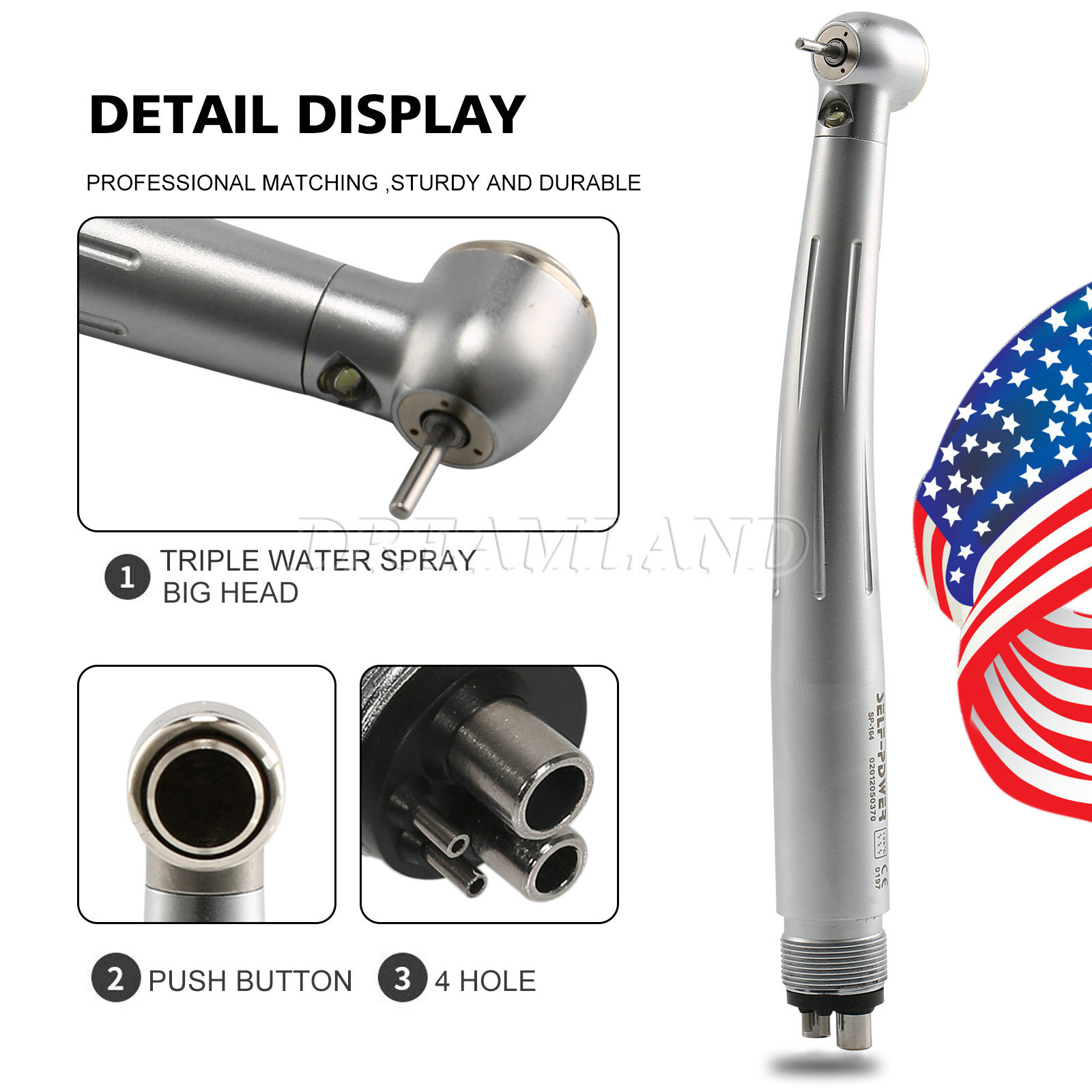 Dental Pana Max LED Self-Power E-generator Fiber Optic High Speed Handpiece USA