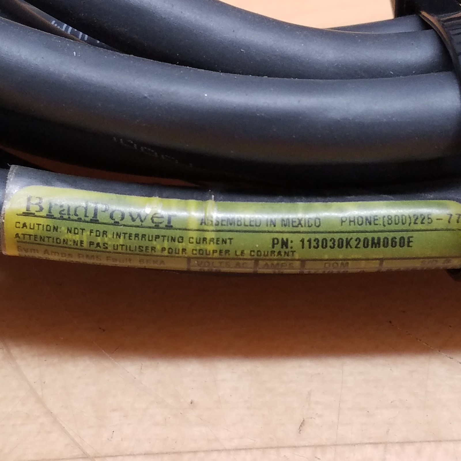 BradPower 113030K20M060E Double Ended Cordset, 3 Pole, 14 Awg, 1300621015 – USED