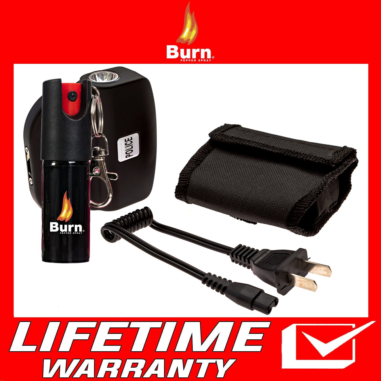 POLICE Stun Gun Burn Pepper Spray Self Defense Combo 519 Black