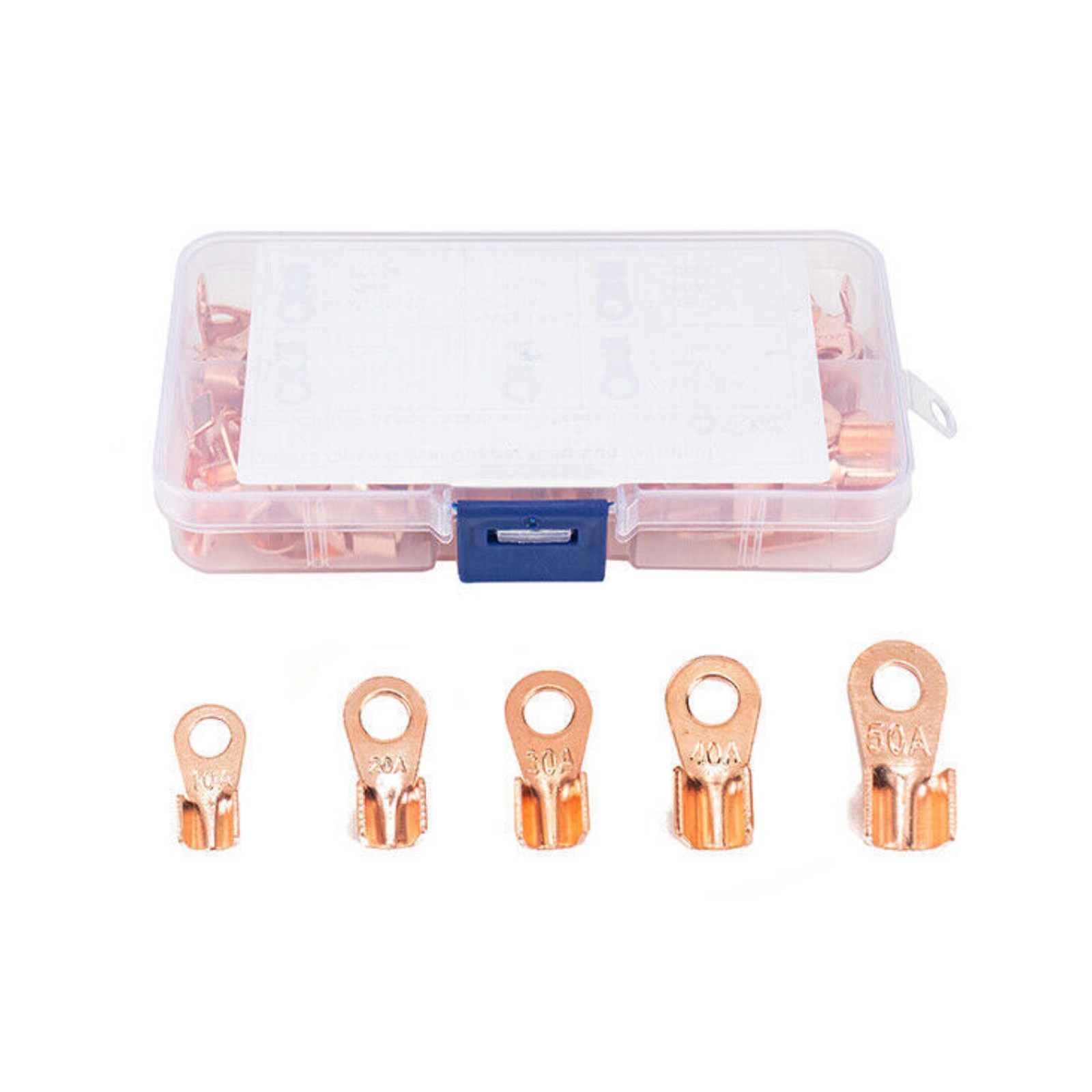70PCS 5Types Car Open Wire Connector Copper Ring Lug Terminal Kit w/Box a