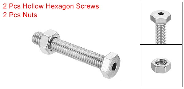 2set M8x50mm Hollow External Hexagon Screw Lamp Threading Through Hole Bolt