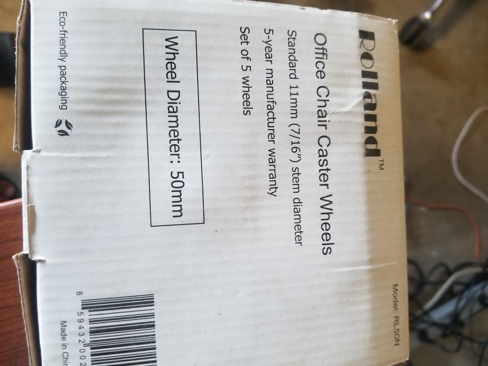 Rolland Office Chair Black Caster Wheels Set of 5 – 50mm RL50N – New Open Box