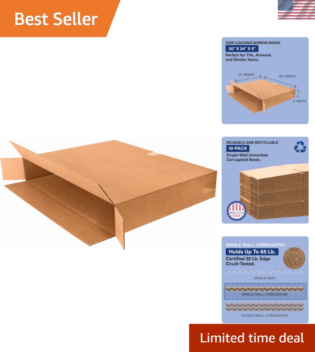 Eco-Friendly 10-Pack Mirror Boxes 30″L x 5″W x 24″H – Safe for Moving & Shipping