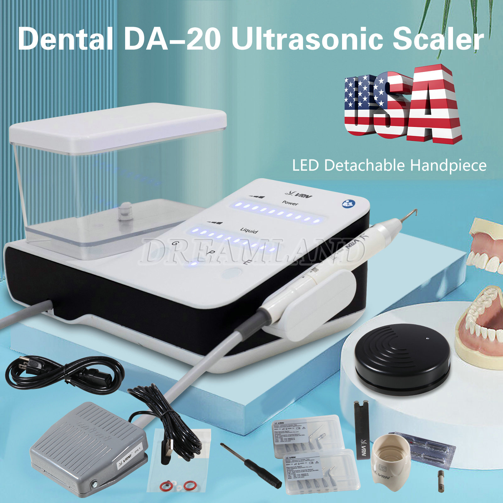 VRN Dental LED Ultrasonic Scaler PH-1 Detachable Handpiece Tips water Bottles
