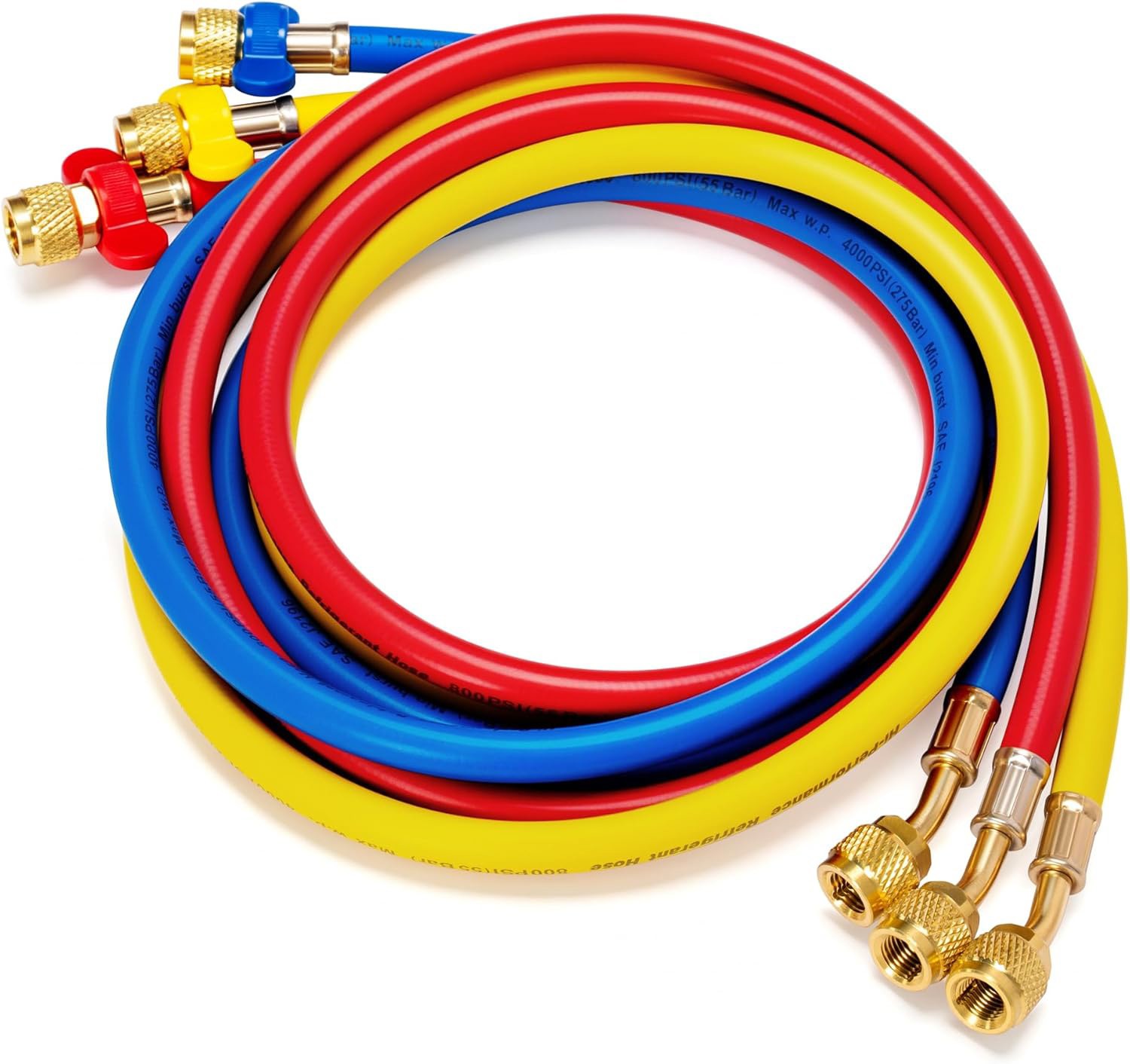 5 ft R410A HVAC Charging Recovery Hoses 1/4″ Refrigeration Hoses with Tap Valve