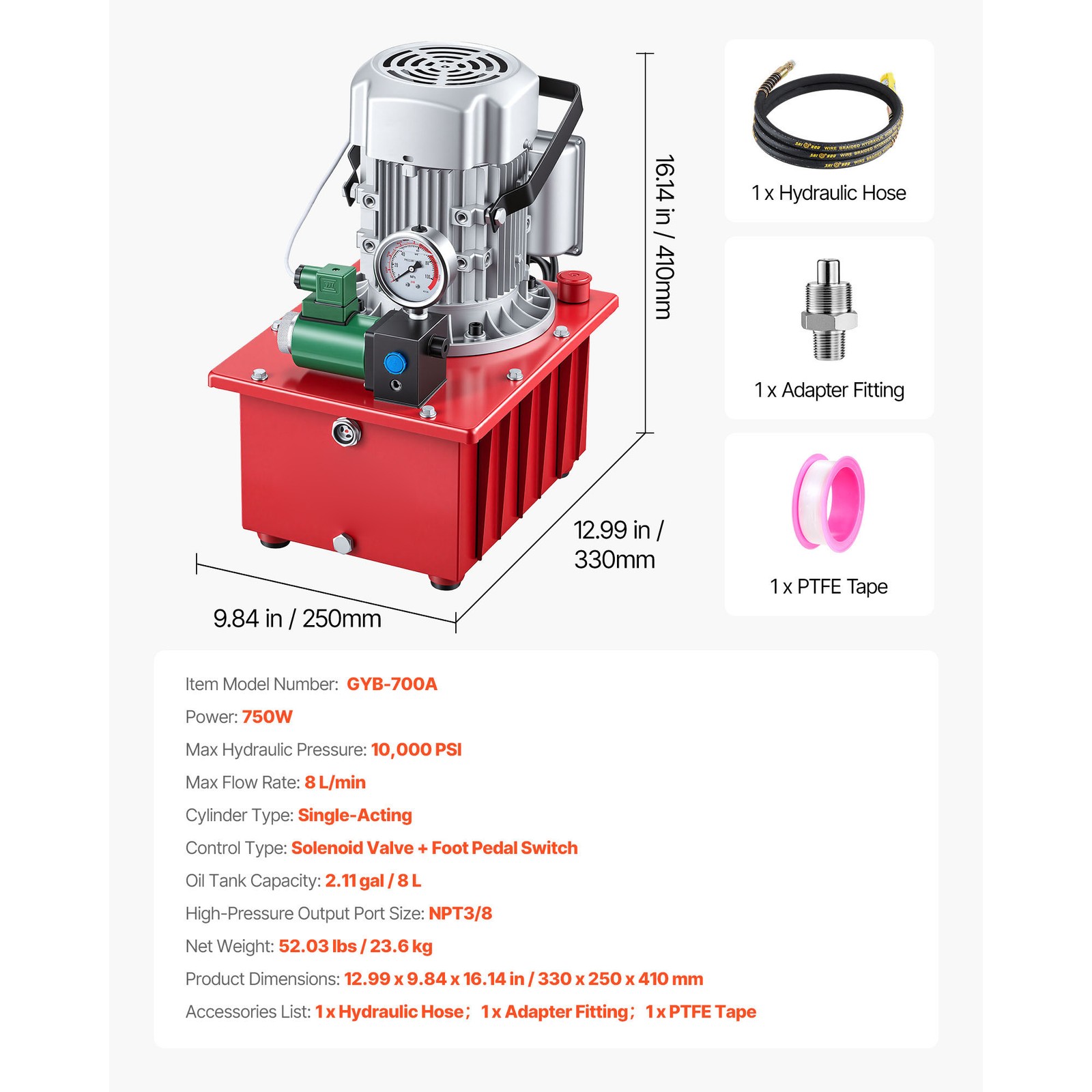 Uimoso Electric Hydraulic Pump 750W 10000 PSI Single Acting with Pedal Control