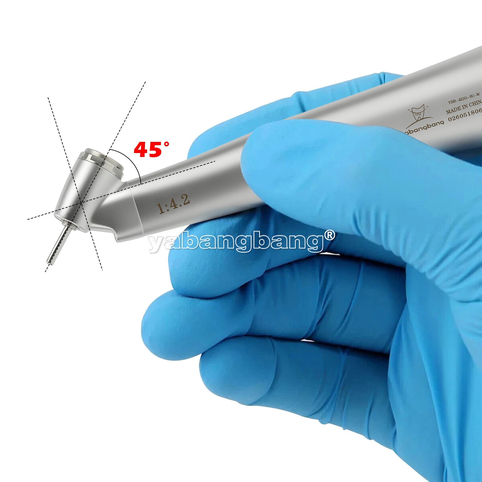 Dental 45° Angle push button head contra angle fiber optic 1:4.2 handpiece USA