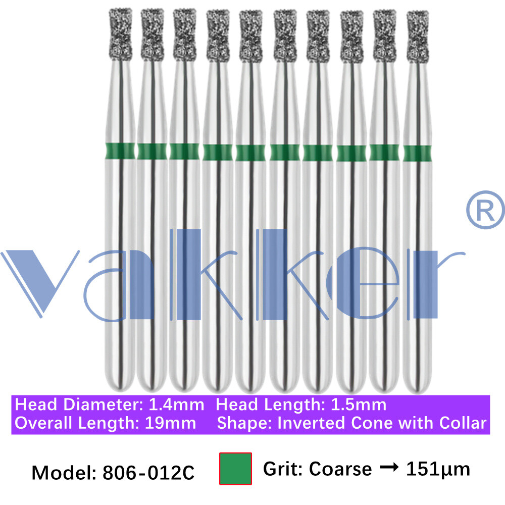 Vakker 10pc Diamond Burs Inverted Cone & Amalgam Buster Fine Medium Coarse