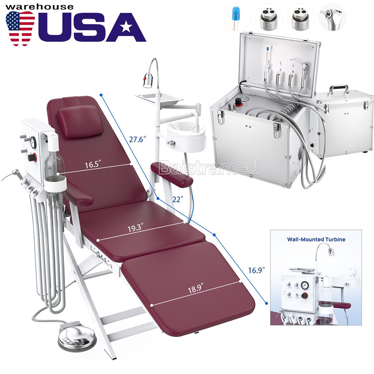 portatil Unidad de entrega dental móvil compresor de aire succión /silla