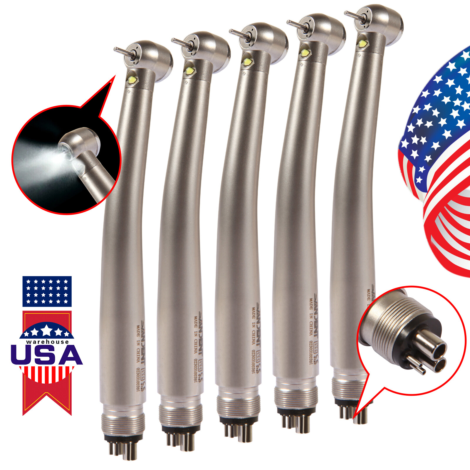 5X Dental High Speed LED Handpiece Push Type 3 Spray 4 Hole SDM4