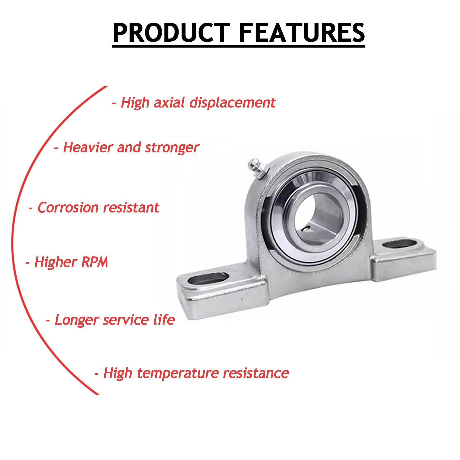 Stainless Steel SUCP201-212 Pillow Block Bearing 12~60mm Bore 2 Bolt Solid Base