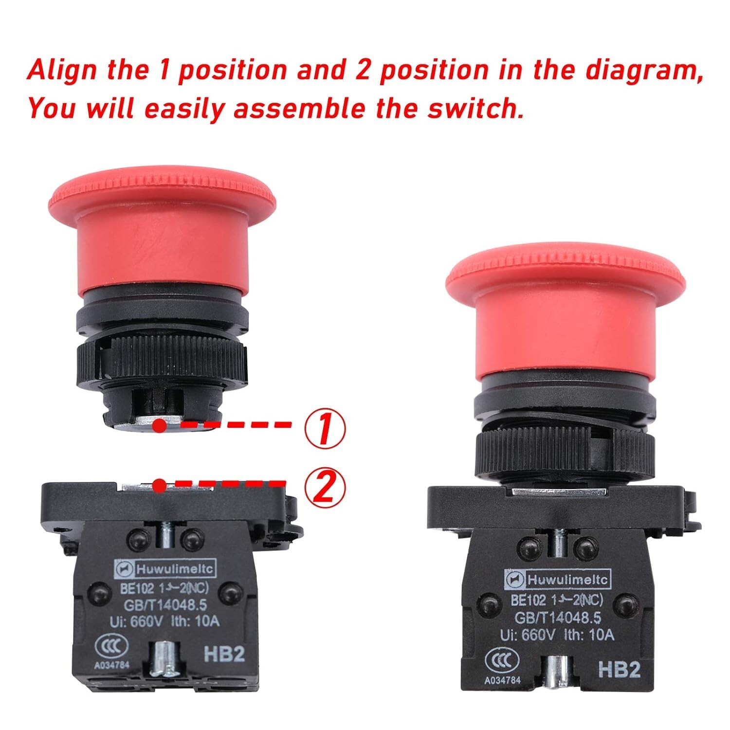High Voltage Latching Push Button Switch NC – Red Mushroom Design (2 Pack)