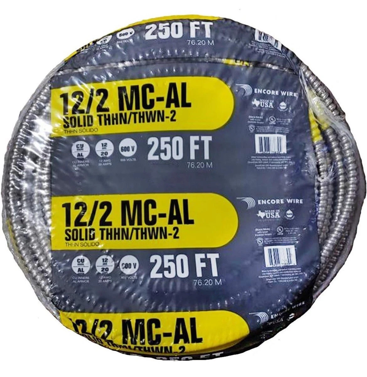 MC-AL 12 AWG SOLID ALUMINN ENCORE WIRE METAL CLAD CABLE 250FT